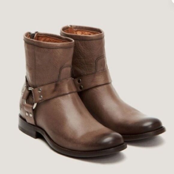 Frye Grey Phillip Harness Short Leather Boots in Brown Size 6.5 - Picture 3 of 14
